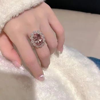 Искрящиеся кольца на палец из стерлингового серебра 925 пробы с розовым кристаллом для женщин в форме подсолнуха, Кубическое кольцо с цирконием, Обручальные свадебные украшения