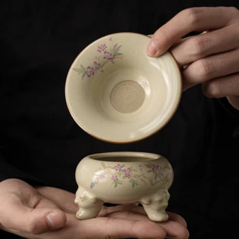 Печь для обжига китайского чая, керамическое открывающееся ситечко, Чайная посуда, аксессуары для чая Peach Blossom Zen, Инструменты, фильтр-сито для чайника