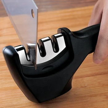 Точилки для кухонных ножей 3-Ступенчатый Инструмент быстрой заточки Точилка для ножей Ручная с нескользящей основой Кухонные ножи