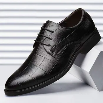Новые весенне-осенние мужские деловые кожаные туфли на шнуровке, мужские тонкие туфли, официальная обувь 39-44