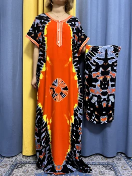 Мусульманские Абайи Для женщин Дубай 2023 Свободный Женский халат из хлопка с цветочным принтом Ислам Турция Традиционное Африканское платье с платком на голове