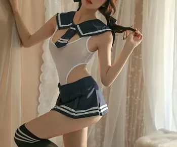 Женская сексуальная студенческая униформа, комплект нижнего белья, костюм для косплея школьницы, эротическое нижнее белье, мини-юбка в сорочку