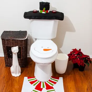 Новое рождественское украшение для дома, туалет с Санта-Клаусом, 3 шт./лот, чехол для сиденья и коврик для ванной, Рождественское украшение с Санта-Клаусом в ванной комнате