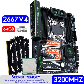 Материнская плата HUANANZHI F8 X99 с процессором Intel XEON E5 2667 v4 с 4 * 16 ГБ = 64 ГБ 3200 МГц DDR4 REG ECC Memory Combo Kit Set NVME