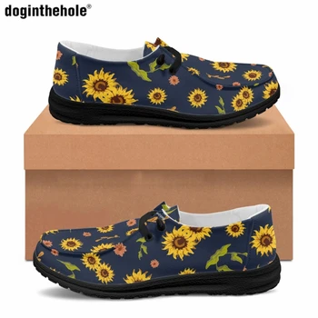 Doginthehole Мужская летняя парусиновая обувь Art Sunflower Дышащие легкие кроссовки для вождения и ходьбы Модная повседневная обувь на плоской подошве
