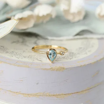 Кольцо с каплей воды из стерлингового серебра 925 пробы, золотой цвет, синий Циркон, модные роскошные винтажные украшения, японские кольца для женщин