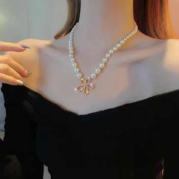 Новое японское и корейское ожерелье с подвеской sweet pearl flower super flash в стиле женской моды ins, нишевый дизайн, цепочка на ключицу